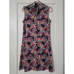 Lulu B Summer Zip Up Dress Neon Pineapple Multi Color Medium L